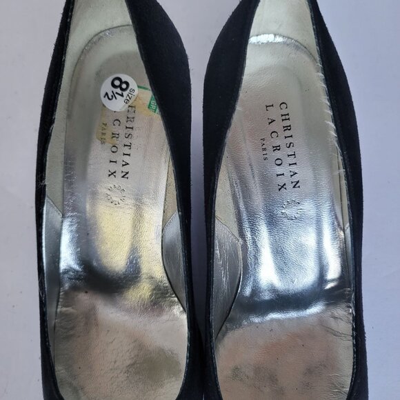 Christian Lacroix Vintage 90s Black Suede Square Toe Quiet Luxury Pumps. Sz 8.5 - Picture 8 of 9